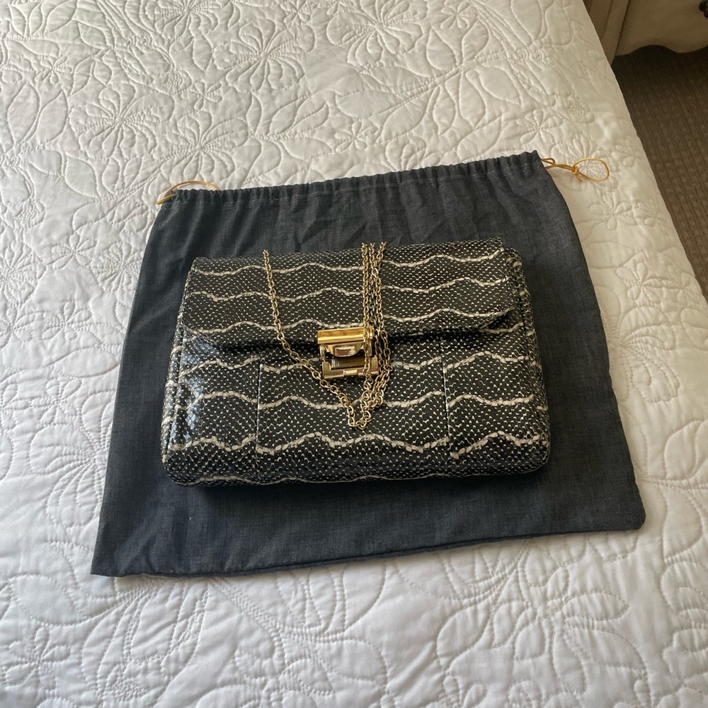Lauren Merkin Black and White Crossbody Bag with Wavy Pattern
